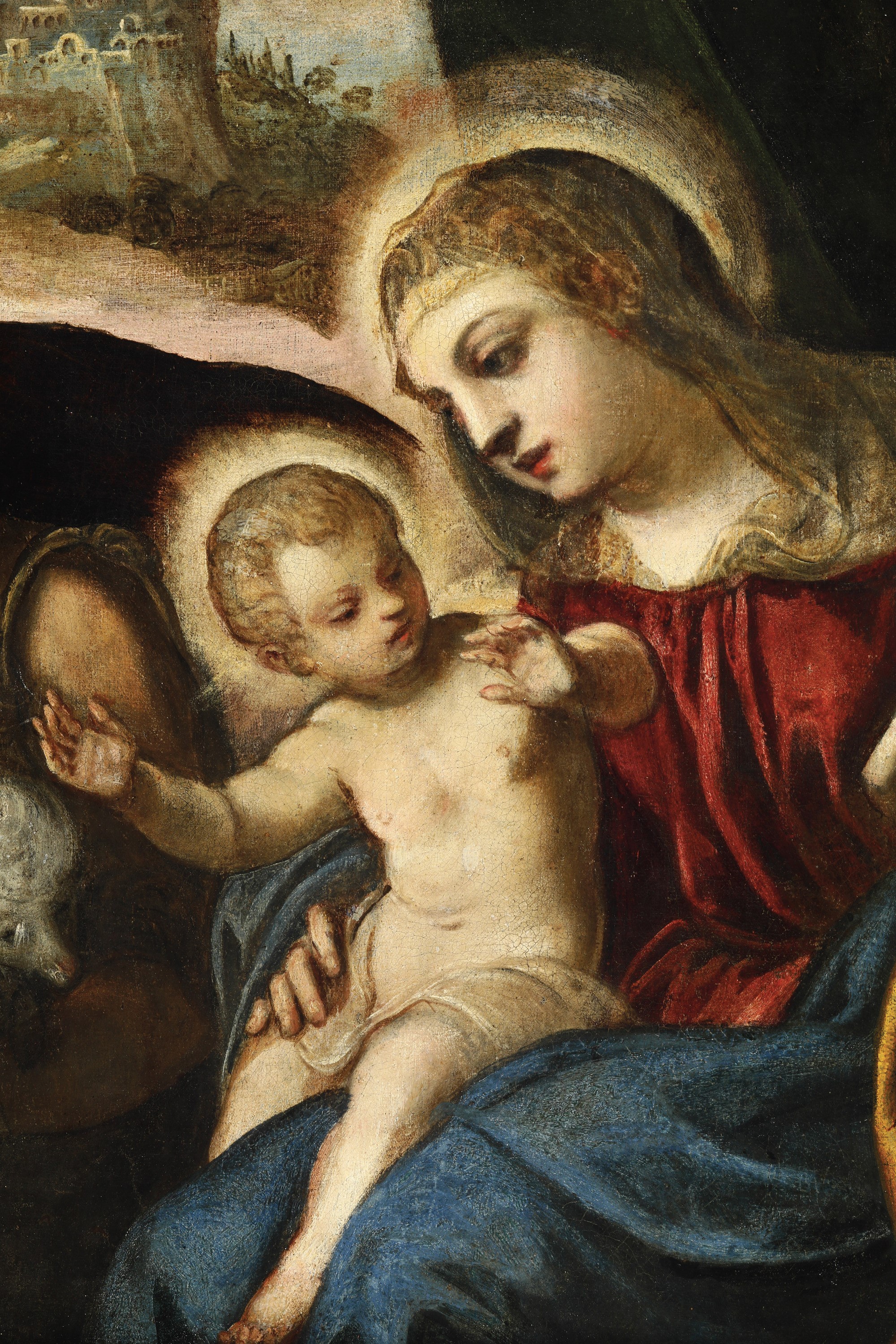 Scuola veneta del XVII secolo, Sacra famiglia con San Giovanni Battista, olio su tela