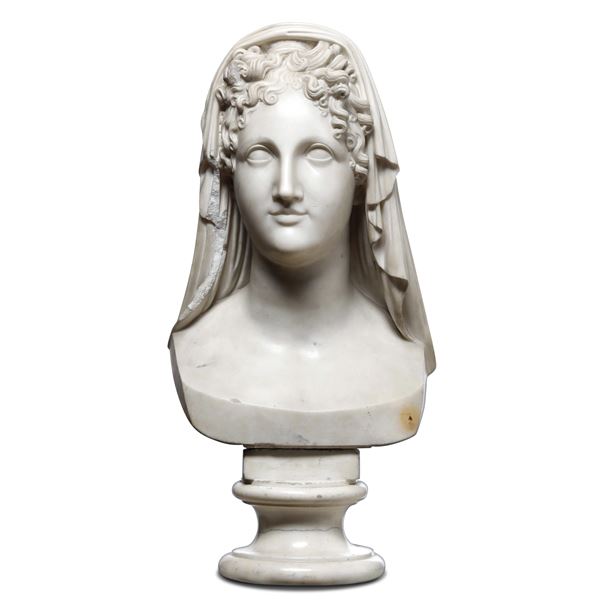 Ritratto ideale (testa muliebre velata). Arte neoclassica italiana, ambito di Lorenzo Bartolini (Savignano 1777 - Firenze 1850)