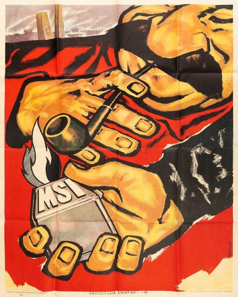 Nino Gregori : Democrazia Cristiana SPES (MSI)  - Auction POP Culture and Vintage Posters - Cambi Casa d'Aste