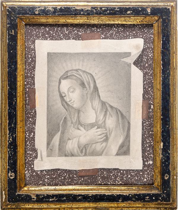 Trompe l'oeil in scagliola policroma raffigurante Vergine Annunciata. Arte barocca italiana, prima metà del XVIII secolo, ambito di Pietro e Amedeo Seiter