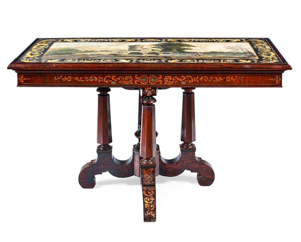Tavolo con piano in scagliola. Pietro della Valle (Livorno 1819 – Firenze 1880) Attribuito a. Toscana, XIX secolo