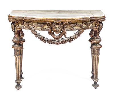 Consolle in Legno Intagliato, Laccato e Argentato. XVIII-XIX Secolo