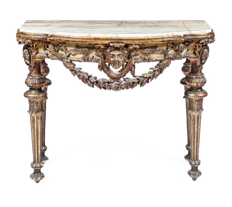 Consolle in legno intagliato, laccato e argentato. XVIII-XIX secolo   - Auction Italian Mansions - Cambi Casa d'Aste