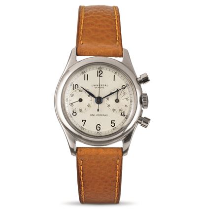 Uni-compax Ref 22292 in Acciaio Tasti a Pompa Fondello a Vite, Quadrante Argentè Numeri Arabi