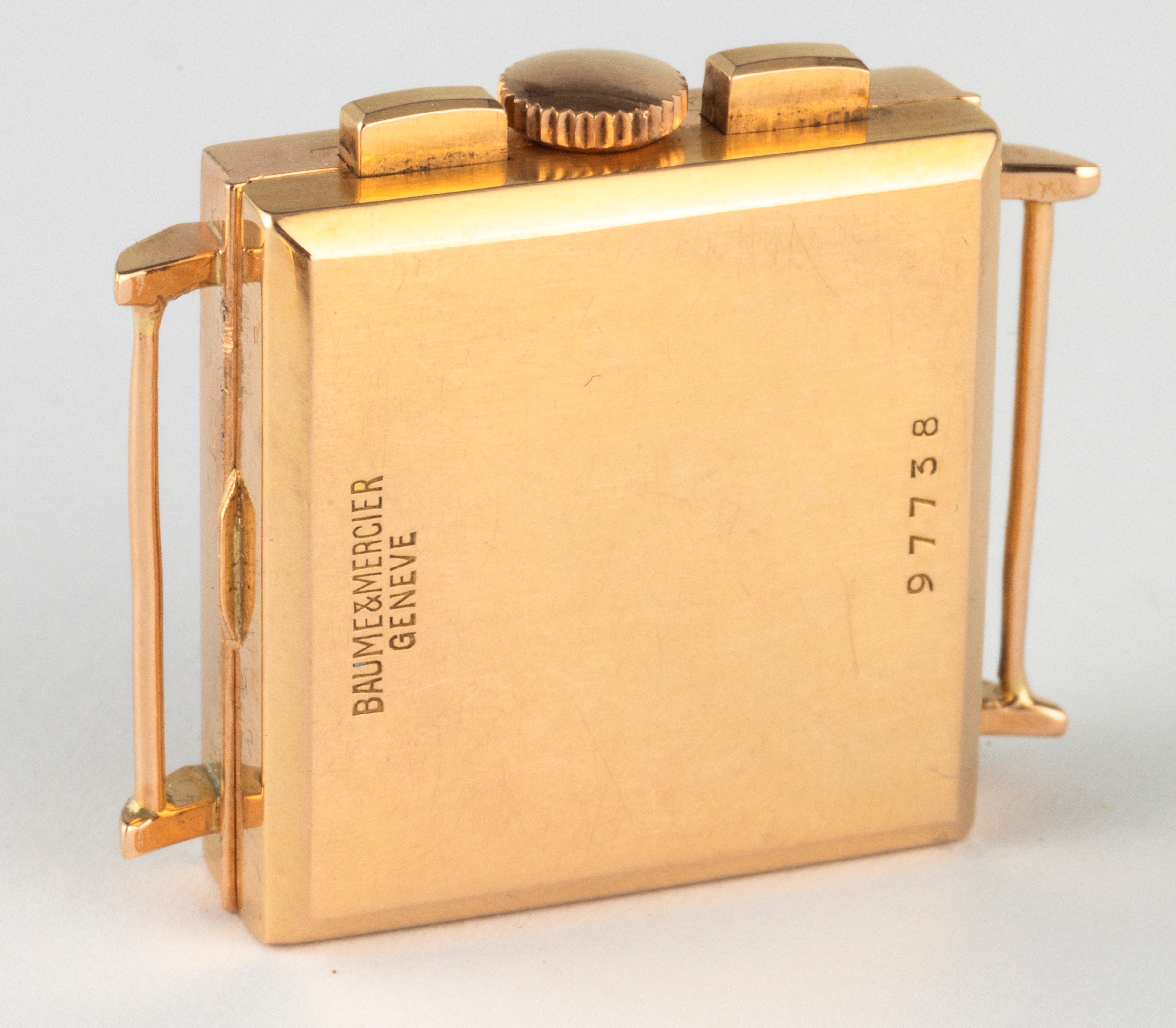 Baume & Mercier - Raro ed Elegante Cronografo di Forma Tasti Quadri in Oro Rosa Quadrante Rosa co...