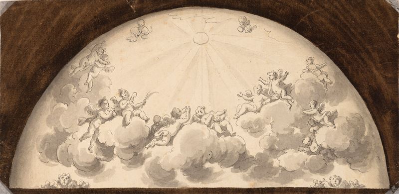 Domenico Muzzi : Gloria d'angeli  - penna e acquerello grigio su carta - Asta Disegni Antichi - I - Cambi Casa d'Aste