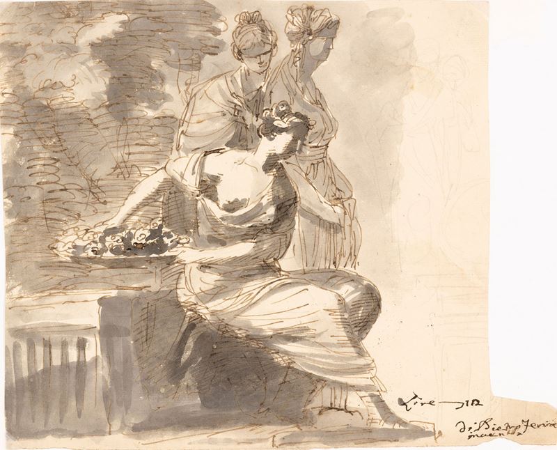 Pietro Melchiorre Ferrari : Figure di vestali  - penna, inchiostro bruno e acquerello grigio su carta - Asta Disegni Antichi - I - Cambi Casa d'Aste