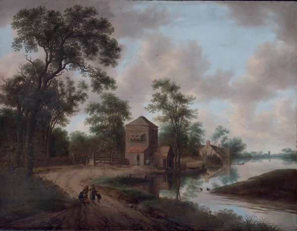 Pieter Jansz van Asch - Paesaggio fluviale con viandanti lungo un sentiero