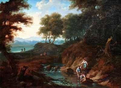 Paesaggio con Pescatori di Granchi in Riva al Fiume