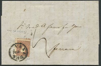 1859, Lombardo-veneto, Lettera da Venezia a Ferrara con 10s. Bruno, II Emissione, II Tipo (31)