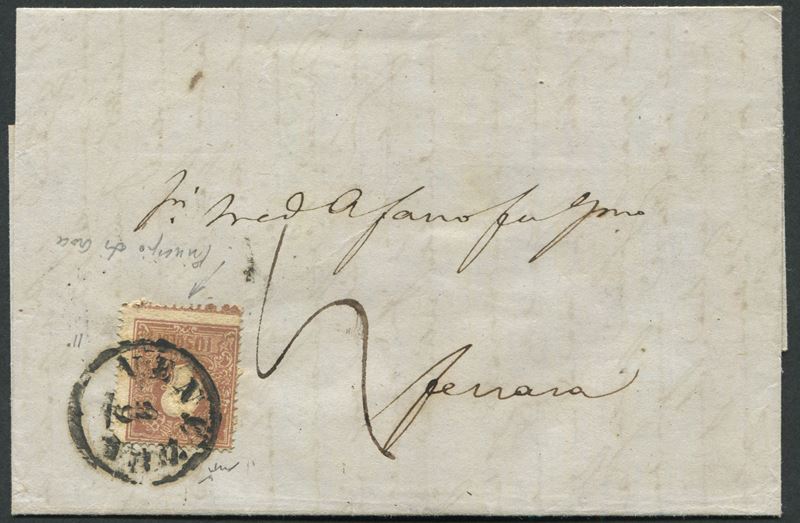 1859, Lombardo-Veneto, Lettera da Venezia a Ferrara con 10s. bruno, II emissione, II tipo (31)  - Auction Postal History and Philately - Cambi Casa d'Aste