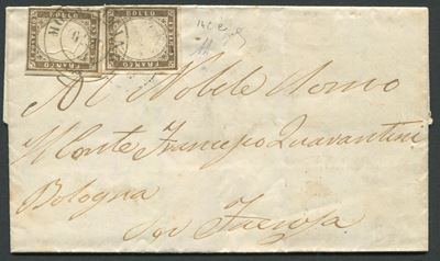 1861. Toscana. Lettera da Monsummano a Faenza Affrancata con Due Francobolli Sardi, 1861, 10c. Br...