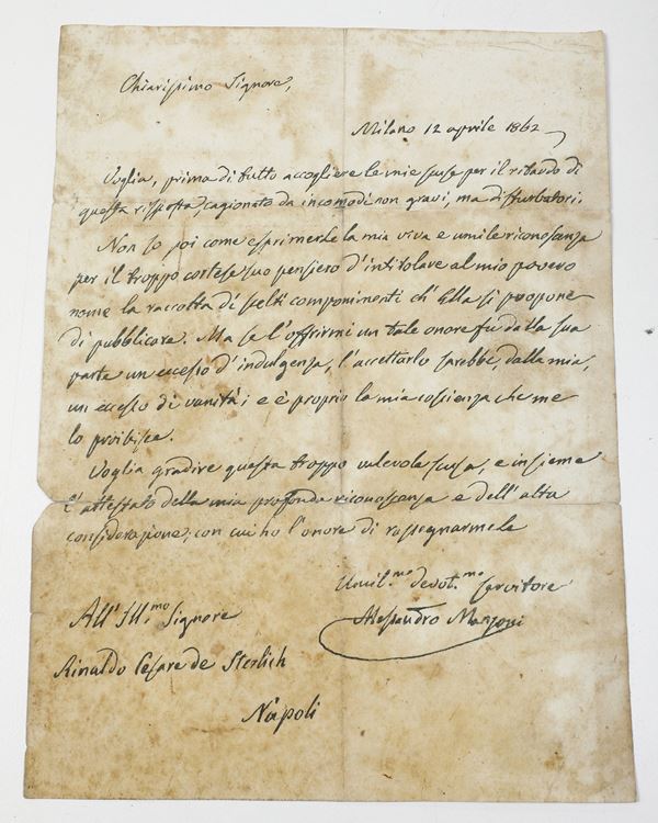 Manzoni Alessandro - Copia dall'originale autografo conservato alla Biblioteca Nazionale Braidense Manzoni Alessandro