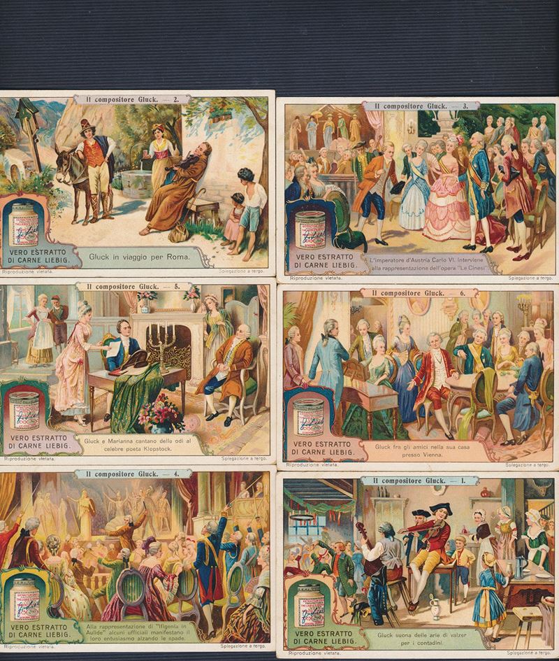 1921 - Figurine Liebig - Serie “Il compositore Gluck” (Sang. 1114)  - Auction Postal History and Philately - Cambi Casa d'Aste