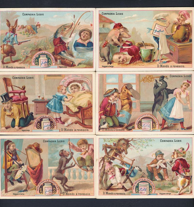 1887 - Figurine Liebig - Serie “Il mondo a rovescio” (Sang. 201)  - Auction Postal History and Philately - Cambi Casa d'Aste