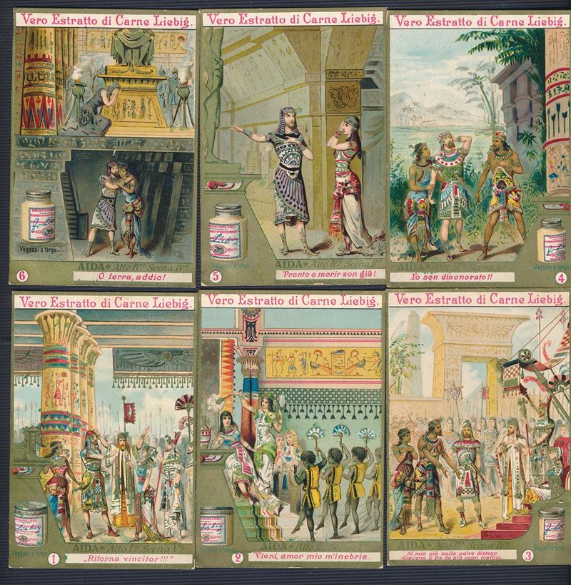 1891 - Figurine Liebig - Serie “Aida (opera di Verdi)” (Sang. 315)  - Auction Postal History and Philately - Cambi Casa d'Aste