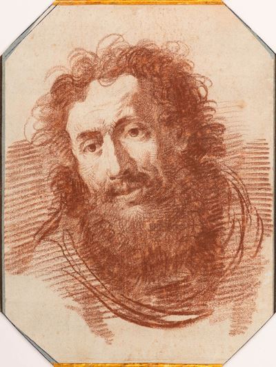 Testa virile, matita rossa su carta