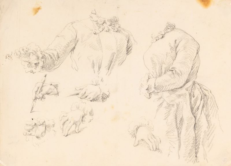 Giorgio Giacoboni : Studi di figure e mani  - matita nera su carta - Auction Antique Drawings - I - Cambi Casa d'Aste