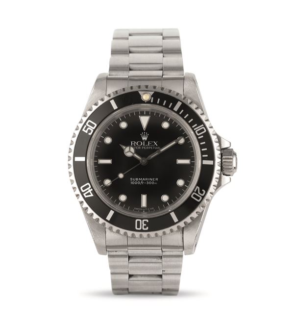 Rolex - Oyster Perpetual Submariner ref 14060 steel, black dial hour markers tumblers, Oyster bracelet accompanied by guarantee