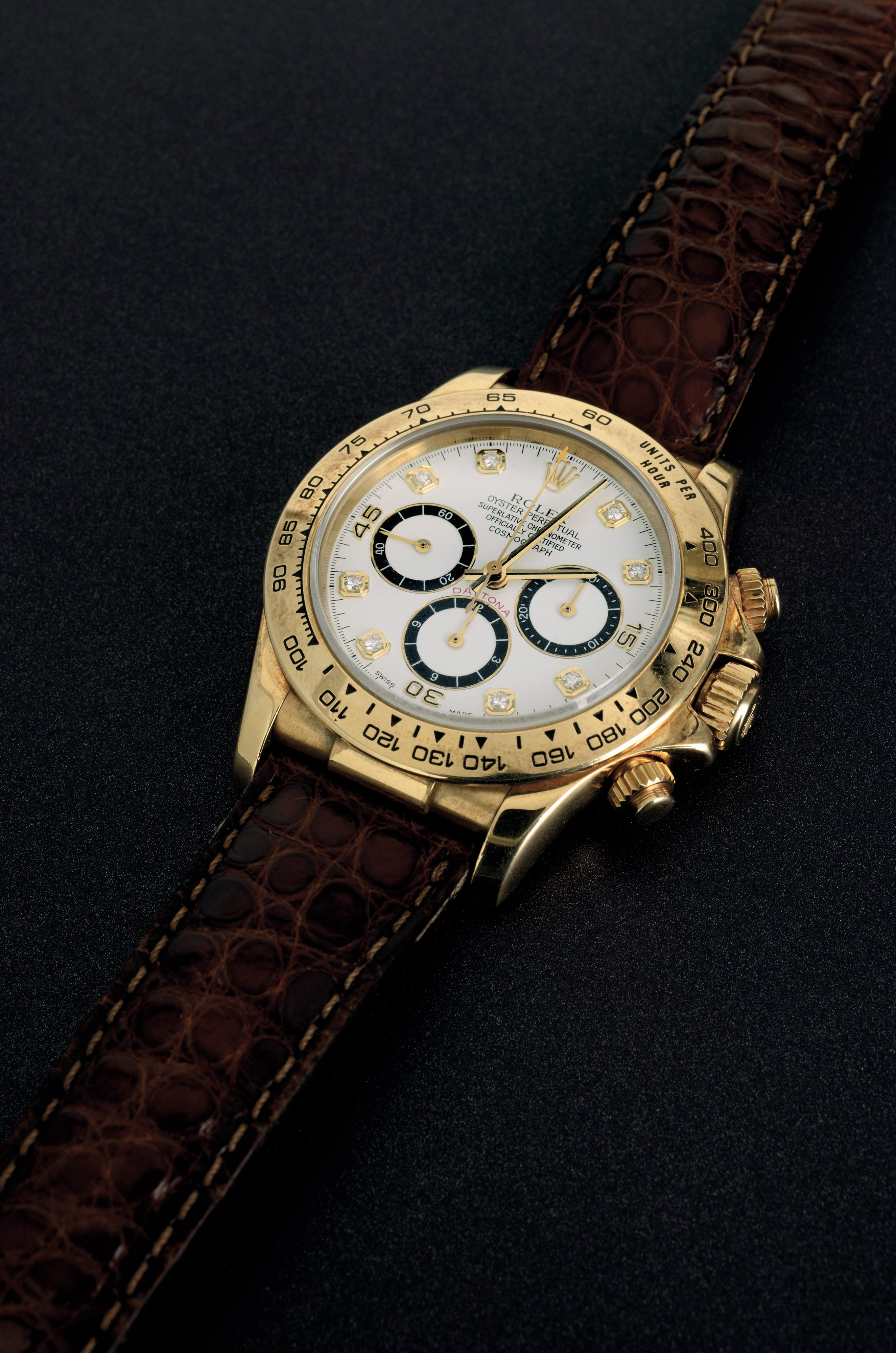 Rolex - Daytona Ref 16518, in Oro Giallo 18k, Quadrante Bianco Indici in Diamanti, Mai Lucidato, ...