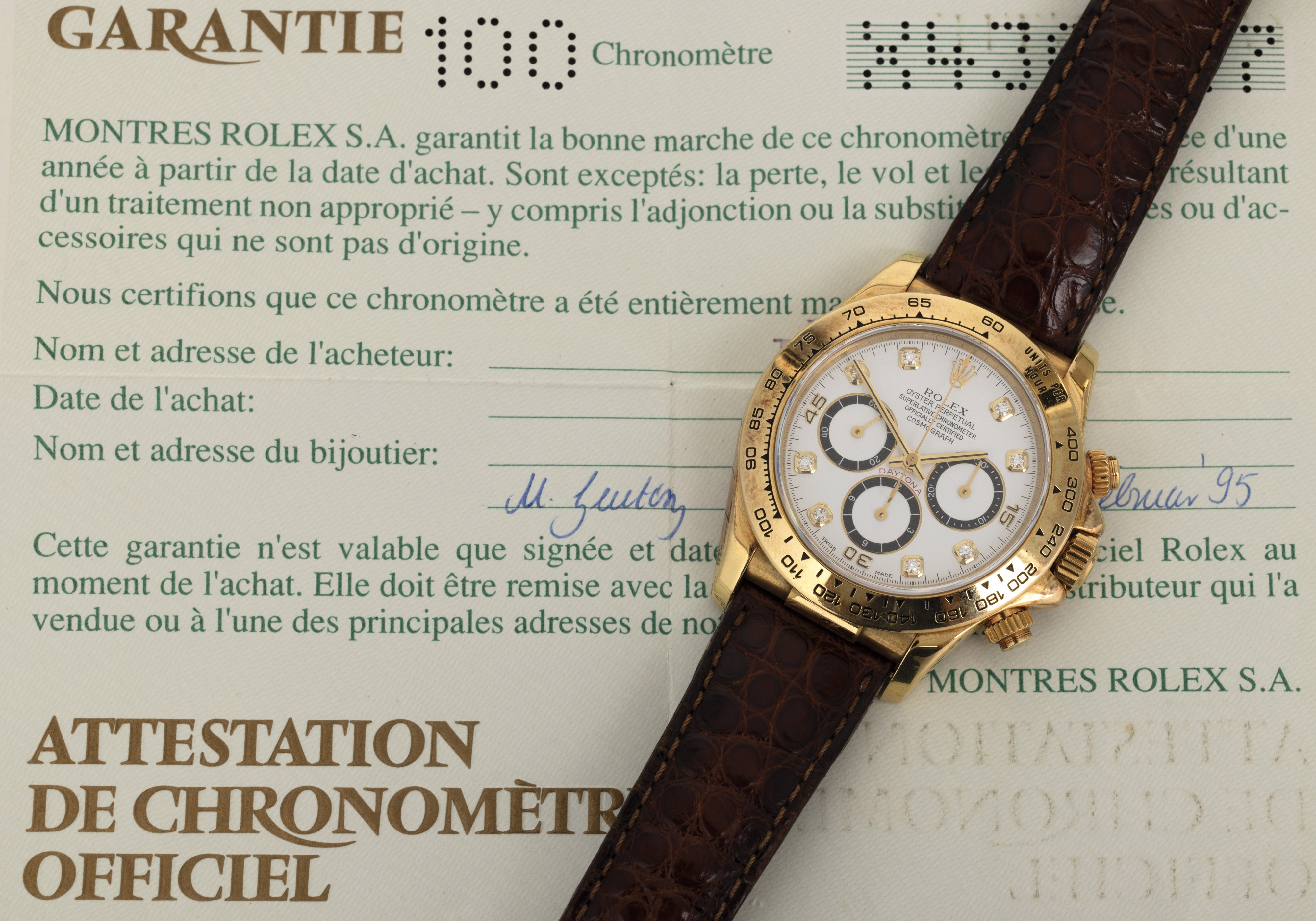Rolex - Daytona Ref 16518, in Oro Giallo 18k, Quadrante Bianco Indici in Diamanti, Mai Lucidato, ...