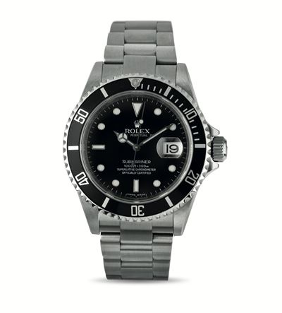 Submariner Ref 16610, Quadrante Nero Indici Bicchierini, Bracciale Oyster, Accompagnato da Garanz...