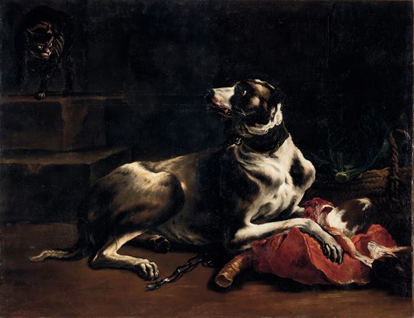 Justus Sustermans - Cane e gatto che si litigano un pezzo di carne