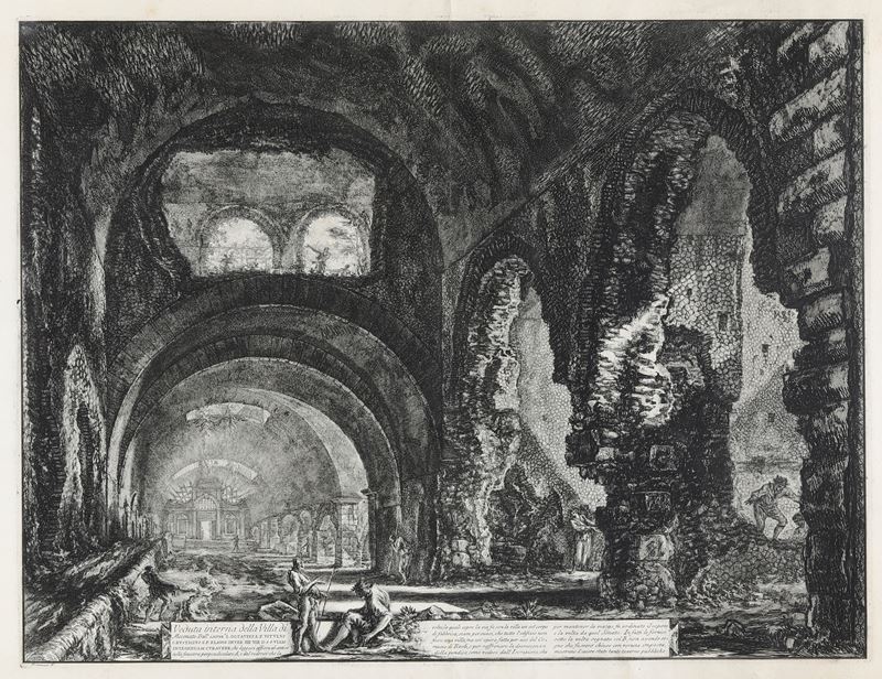 Giovanni Batista Piranesi (Mogliano Veneto, 4 ottobre 1720 – Roma, 9 novembre 1778) Veduta interna della Villa di Mecenate. Presumibilmente Roma, seconda metà del secolo XVIII  - Auction Prints - Cambi Casa d'Aste