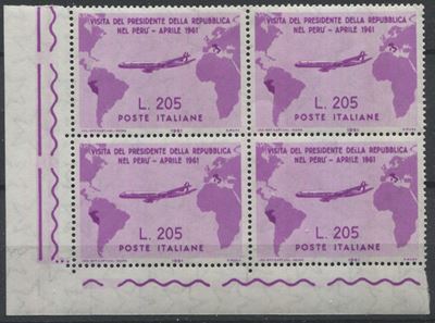 1961, Repubblica Italiana, 205 Lire "gronchi Rosa" Quartina Bdf (921)