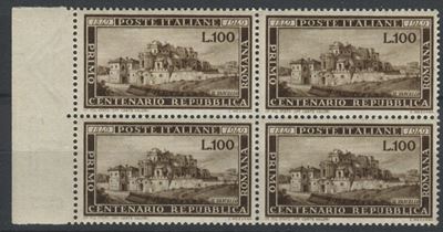 1949, Repubblica Italiana, 100 Lire Rep. Romana, Quartina Bdf (600)