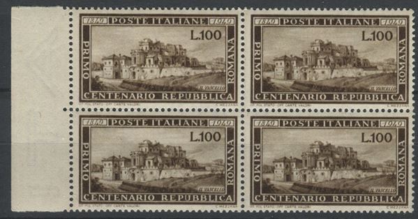 1949, Repubblica italiana, 100 lire Rep. Romana, quartina bdf (600)