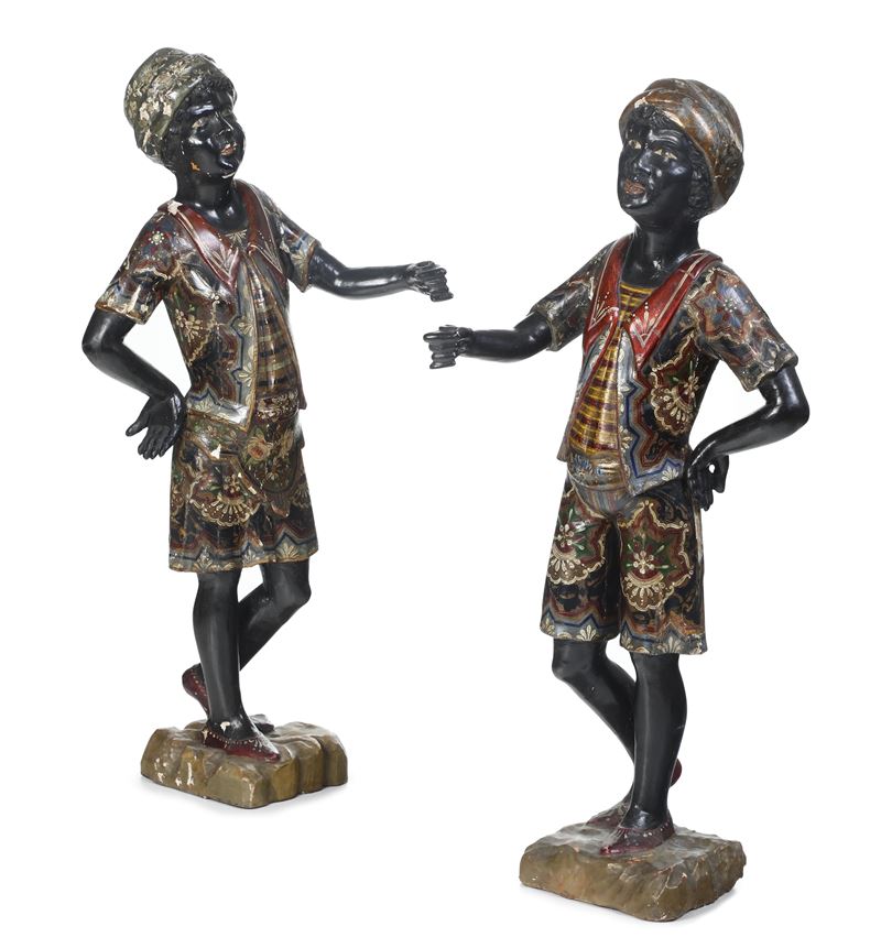 Coppia di mori in legno laccato. Arte veneta del XIX secolo  - Auction Italian Mansions - Cambi Casa d'Aste