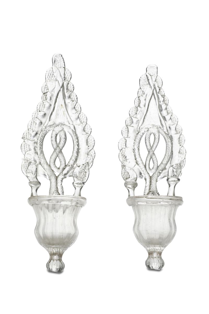 Coppia di acquasantiere in vetro soffiato, XIX secolo  - Auction Sculpture - Cambi Casa d'Aste