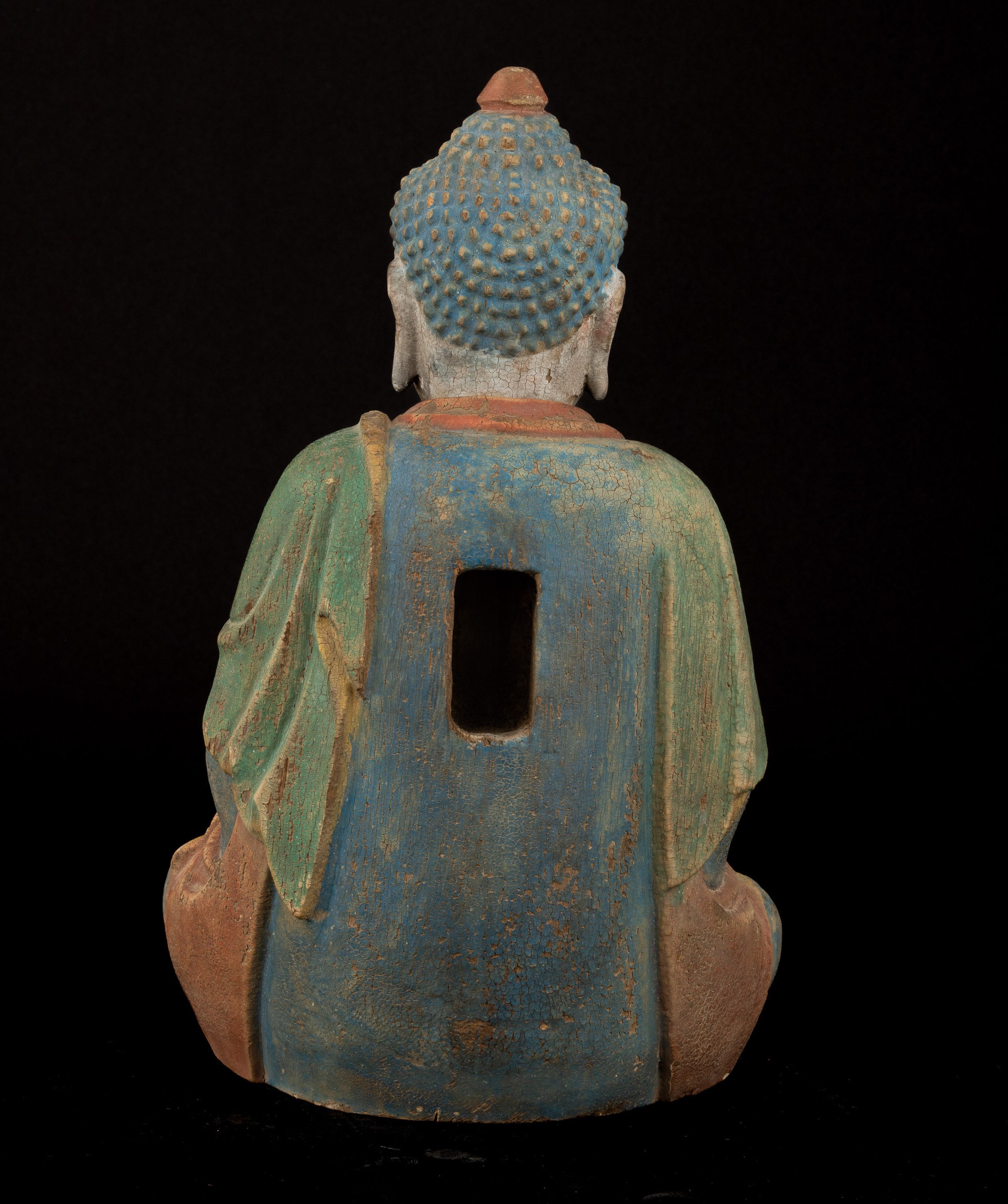 Figura di Buddha Amitayus in Legno Policromo, Tibet, XIX Secolo