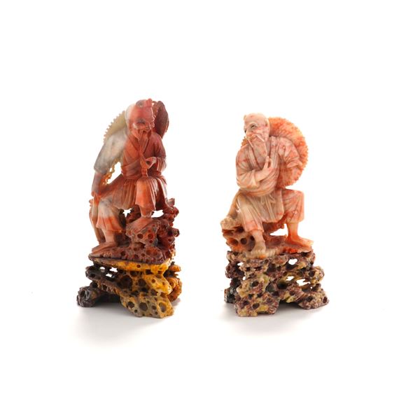 Due figure in pietra dura, Cina XX secolo