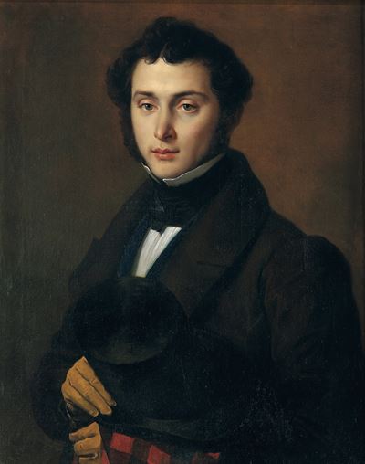 Ritratto di gentiluomo con cappello a cilindro, olio su tela