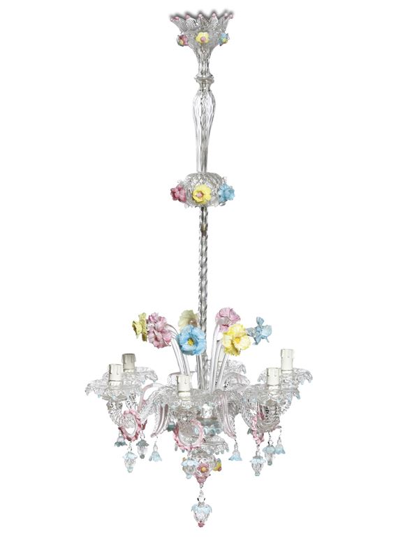 Lampadario a sei luci vetro di Murano. XX secolo