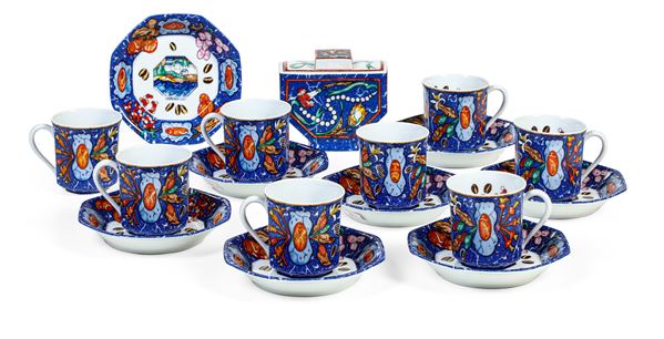 Servizio da caffè Hermès "Marqueterie de pierres dures d'Orient et d’Occident" Limoges, verso la fine del XX secolo 