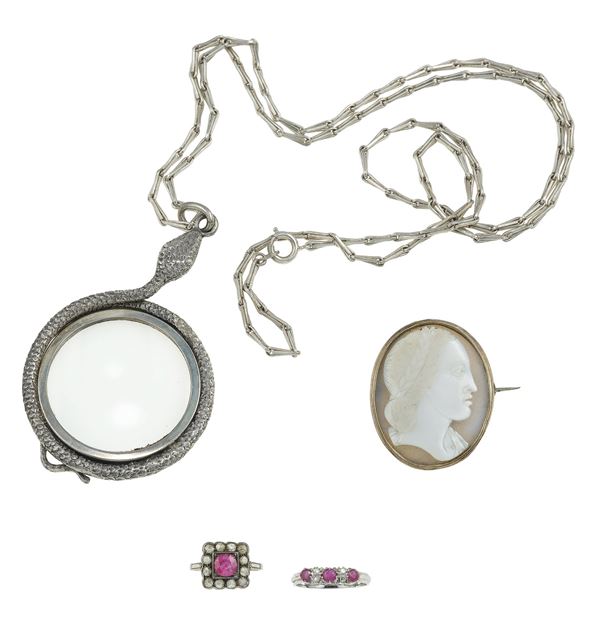 Group of gold, silver, low-karat gold and metal alloy jewels