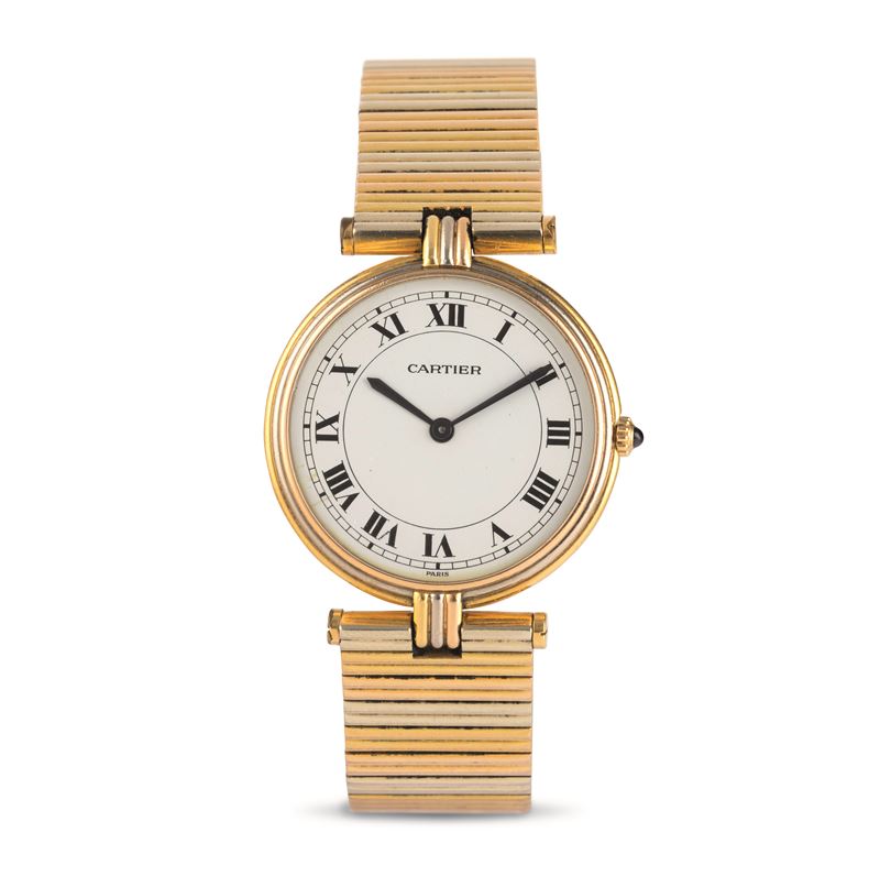 Cartier : Trinity Vendome in 18k gold three colors, white dial Roman numerals, deployant buckle, quartz winding  - Auction Watches - Cambi Casa d'Aste