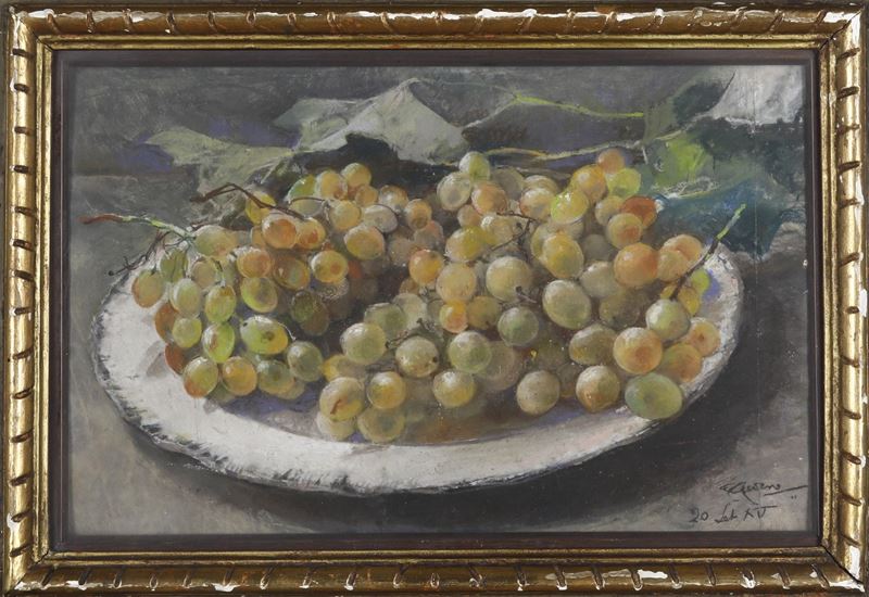 Firma di difficile interpretazione Natura morta con uva  - pastelli su carta - Auction Paintings of the 19th and 20th centuries - Cambi Casa d'Aste