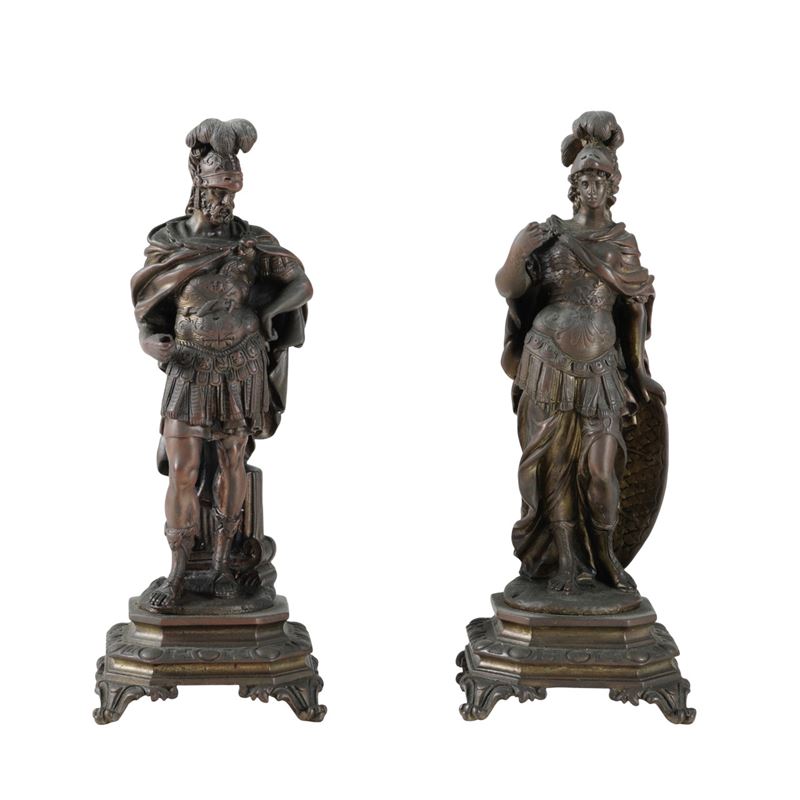 Coppia di divinità in armatura. Fonditore del XIX-XX secolo  - Asta Antiquariato - Cambi Casa d'Aste
