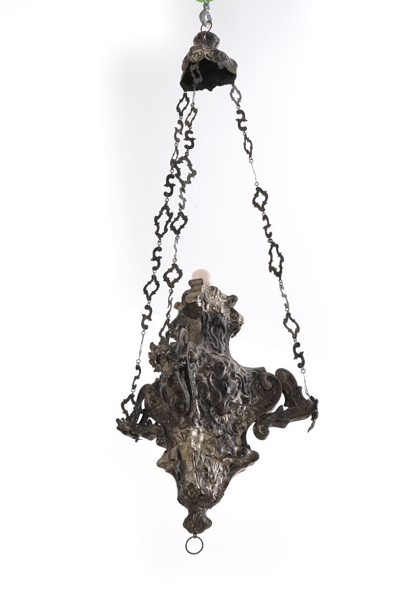Grande lampada in rame argentato. XVIII-XIX secolo  - Asta Antiquariato - Cambi Casa d'Aste