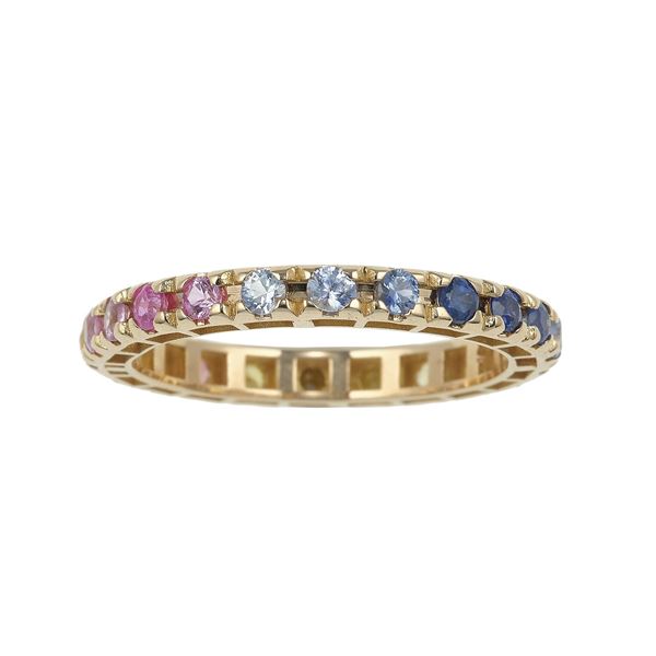 Multicolor sapphire and gold ring