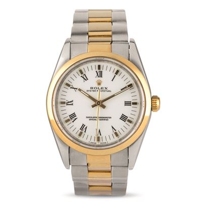 Rolex Classico Oyster Perpetual Ref 14203 in Acciaio e Oro, Ghiera Liscia Quadrante Bianco con Nu...