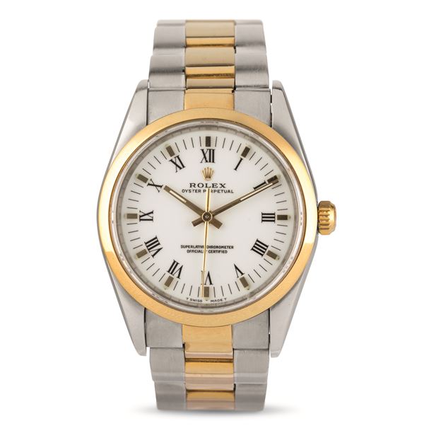 Rolex - Rolex Classic Oyster Perpetual ref 14203 in steel and gold, smooth bezel, white dial with Roman numerals, Oyster bracelet