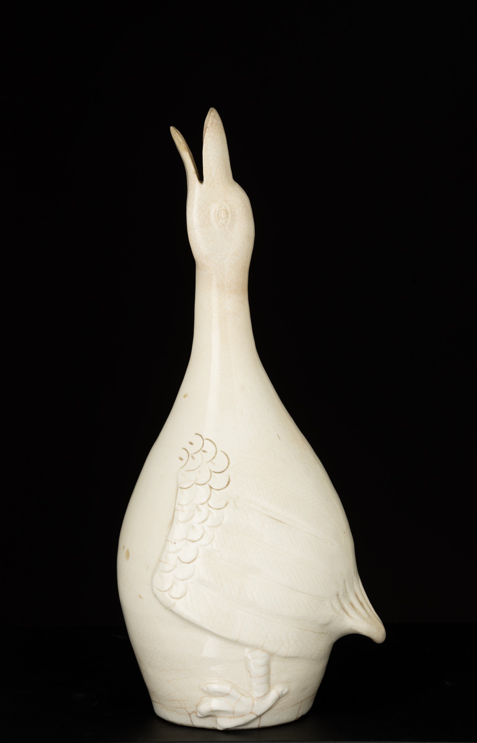Fiasca in Porcellana Bianca Raffigurante Oca, Cina, Dinastia Qing, Inizio XIX Secolo