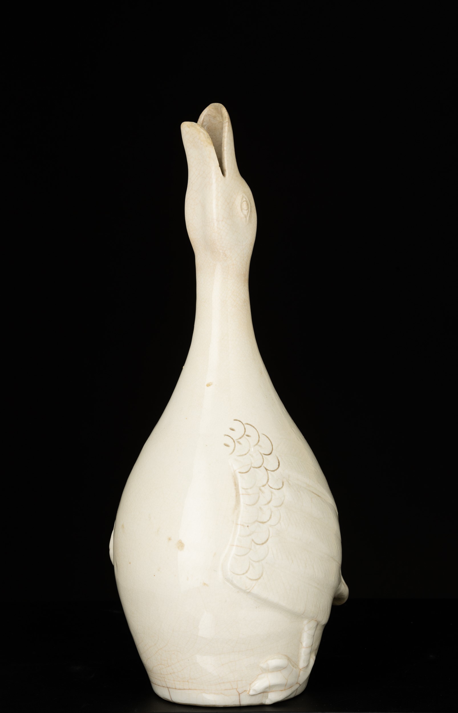 Fiasca in Porcellana Bianca Raffigurante Oca, Cina, Dinastia Qing, Inizio XIX Secolo