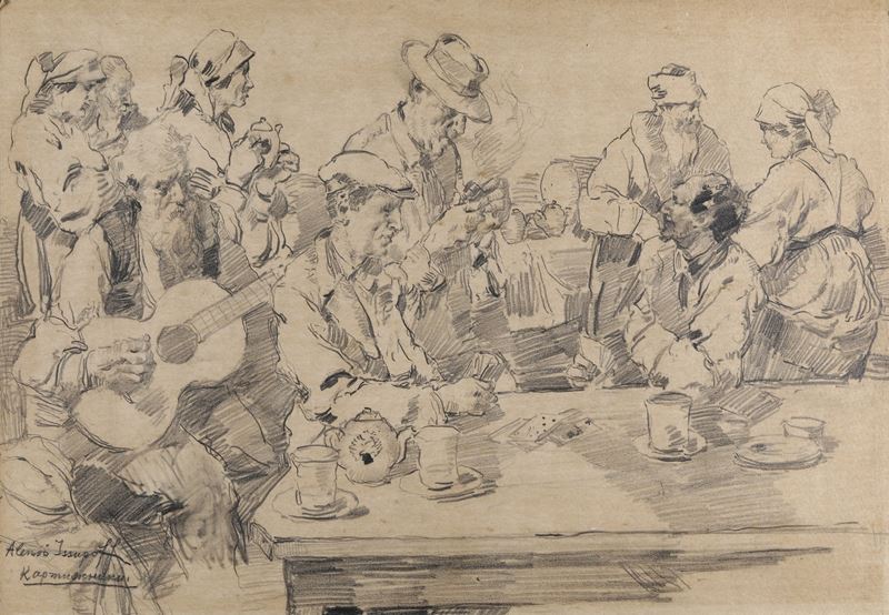 Alessio Issupoff : Figure d’osteria  - Auction Paintings from the 19th-20th centuries - Cambi Casa d'Aste