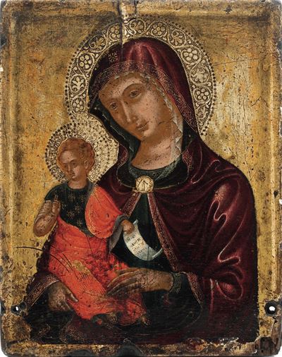 Scuola Veneto Cretese del XVI Secolo Madonna Col Bambino